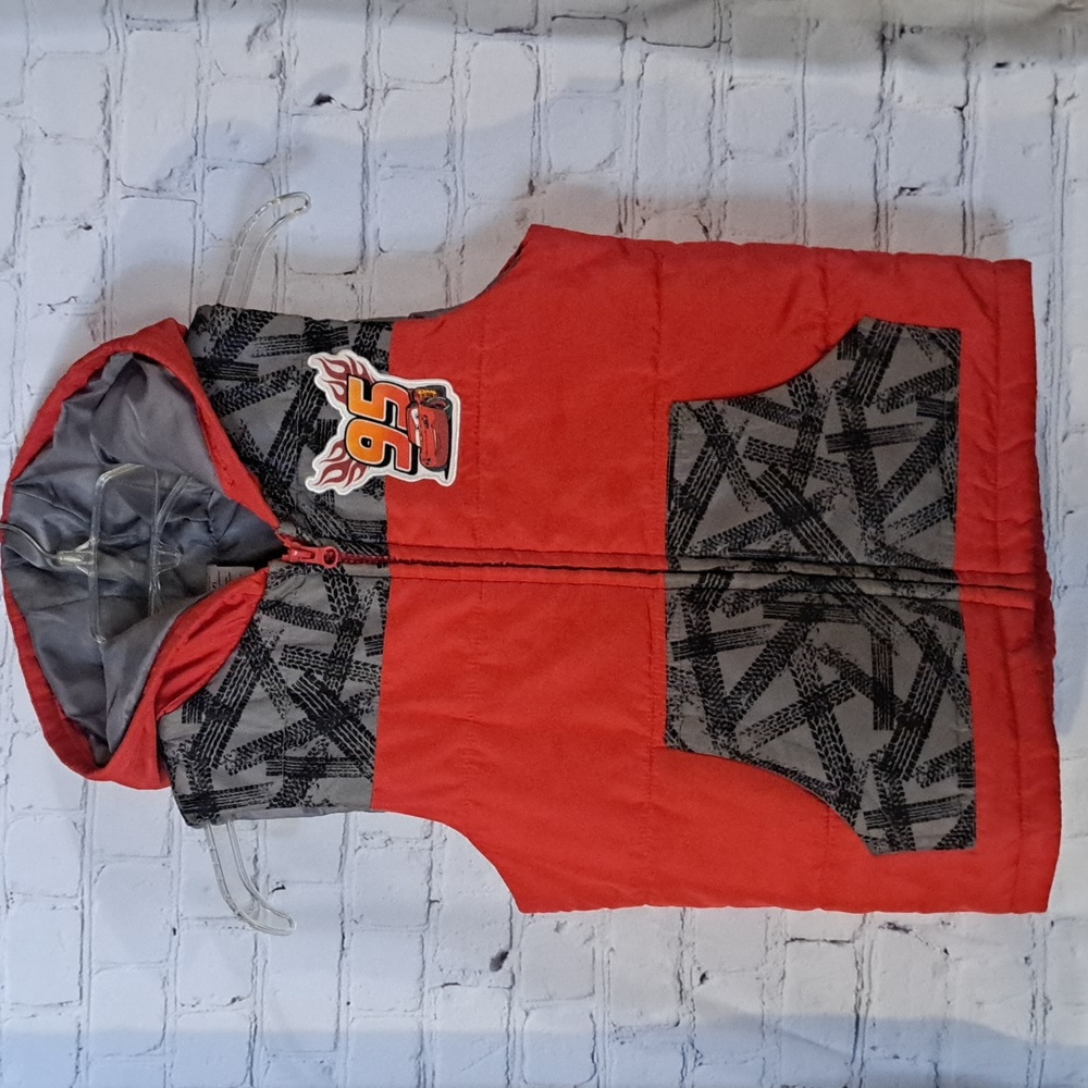 Disney Cars Kids size 7 hooded zip  lightining mcqueen vest